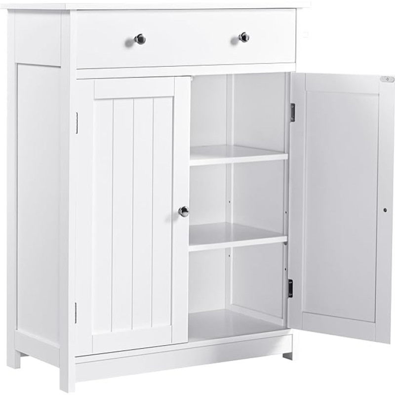 Yaheetech Bathroom Cabinet Kitchen Cabinet Chest of Drawers Storage Cabinet with Drawer and Double Door Bathroom 60 x 30 x 80 cm LBH White