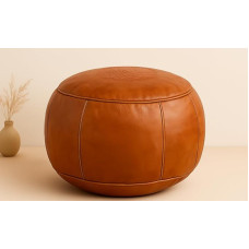 ChamChimi Pouf Brown, Handmade Moroccan Genuine Leather Seat Pouf, Comfortable Seat Cushion for Adults, Round Seat Pouf, Leather Floor Cushion, 45 x 35 cm (unfilled)