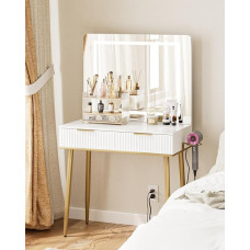 HEYZOEY Dressing Table with Large Mirror, Dressing Table with LED Lighting, 3 Lighting Adjustable Colours, Modern Cosmetic Table with 2 Drawers, White