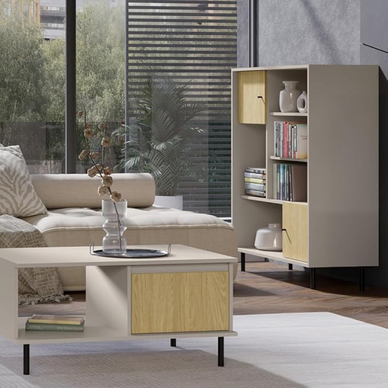 Lomadox Living Room Set Beige Oak Metal Feet Modern Coffee Table Highboard Set of 2