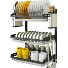 UsmAsk 201 3 Layer Dish Drying Rack Stainless Steel Kitchen Rack Wall Mounted Dish Drying Rack Dish Rack