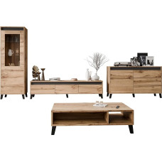 Mirjan24 Kaspro I Living Room Set, Living Room Cabinet, Cabinet Wall in Set: 2 x Chest of Drawers, TV Lowboard, Coffee Table, Display Cabinet (Wotan/Anthracite)